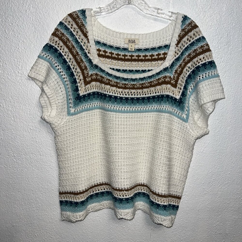ANA A NEW APPROACH Square Neck Short Sleeve Striped Pull‎ Over SZ XL